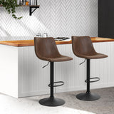 2x Bar Stools Premium Vintage Faux Fabric Black Base