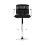 2x Bar Stools Gas Lift Leather Black with arm rests