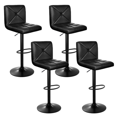 4 x Bar Stools Black Seat Black Finish