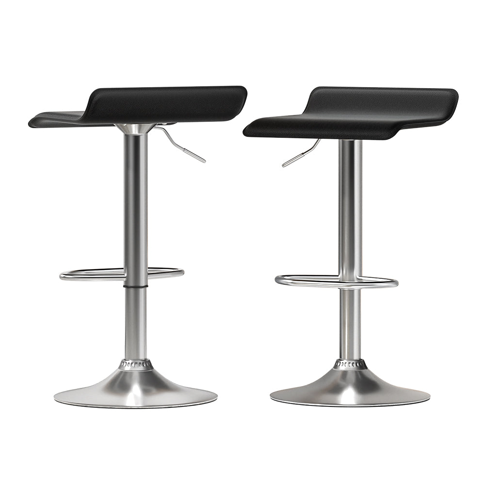 2x Wade Bar Stools Gas Lift Leather Black