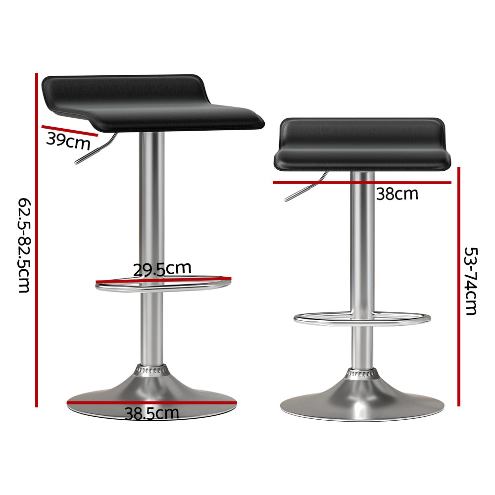 2x Wade Bar Stools Gas Lift Leather Black