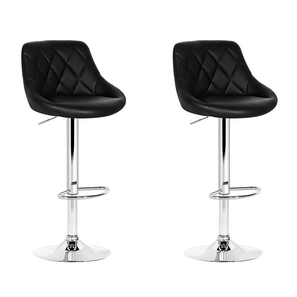 2x Elan Bar Stools Gas Lift Leather Black