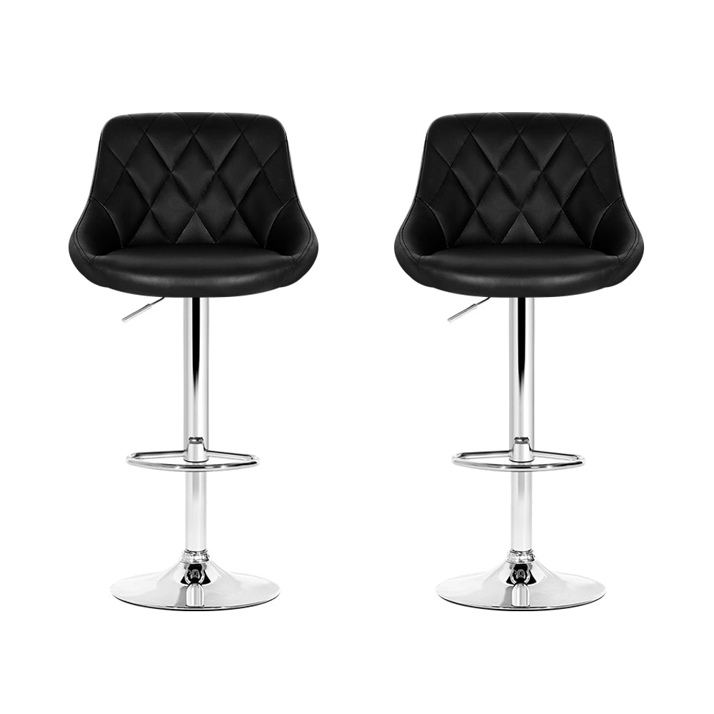 2x Elan Bar Stools Gas Lift Leather Black