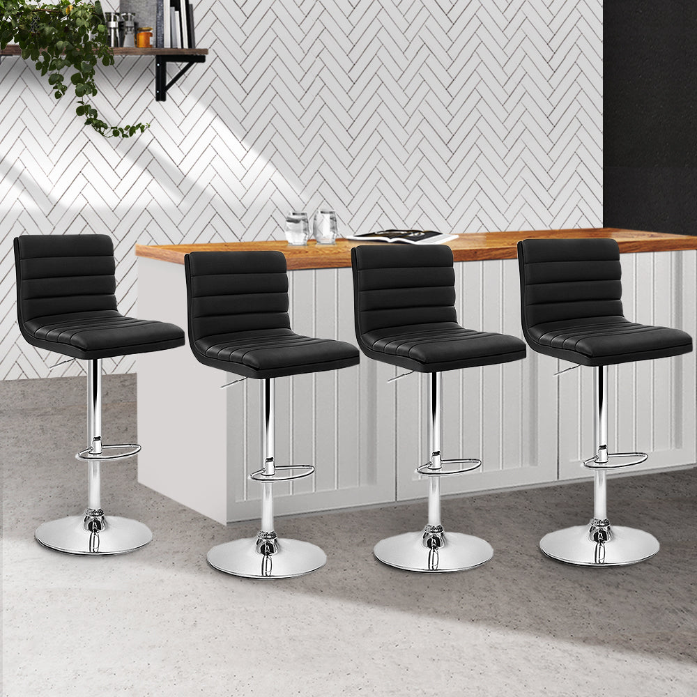 4x Bar Stools Leather Padded w/Backrest