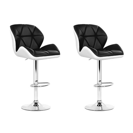 2x Bar Stools Gas Lift Leather Black & White