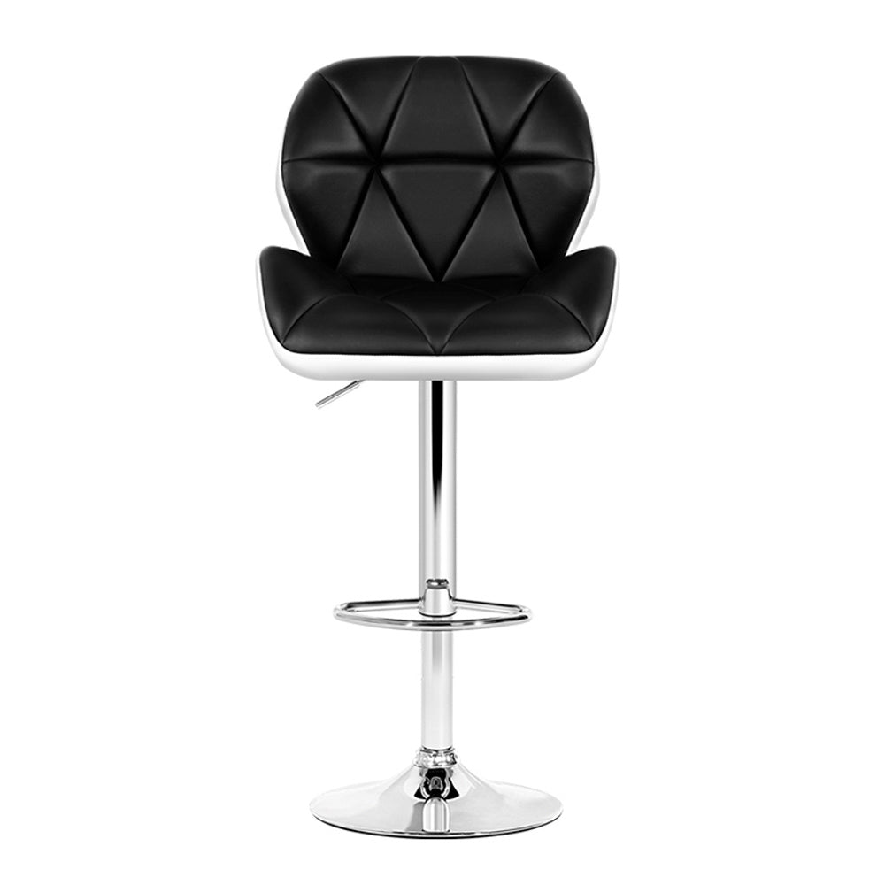 2x Bar Stools Gas Lift Leather Black & White