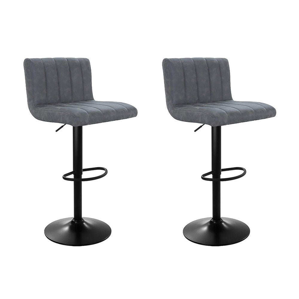 2x Bar Stools Padded Linen Wooden Grey