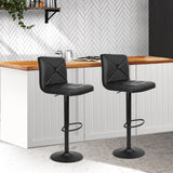 Set of 2 PU Black Leather Bar Stools