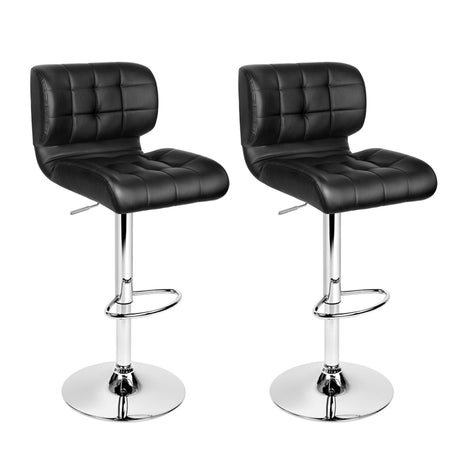 2x Promus Bar Stools Gas Lift Leather Black