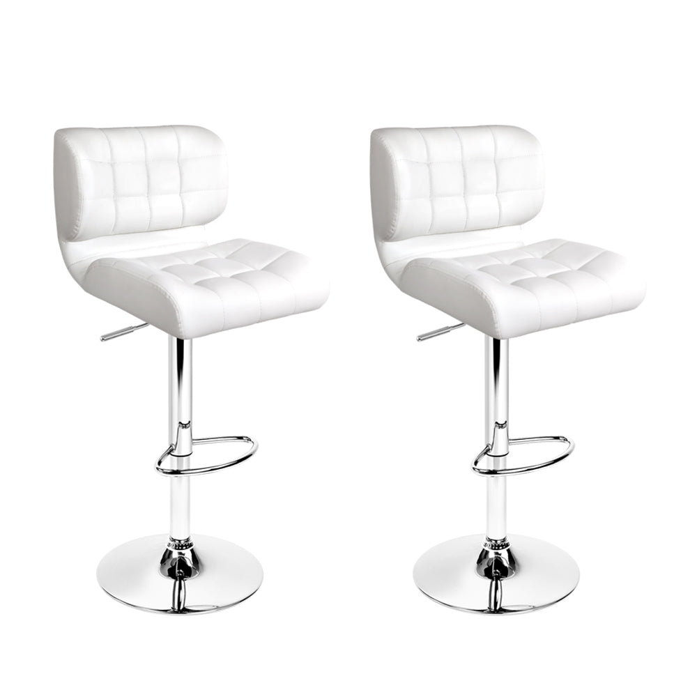 2x Bar Stools Gas Lift Leather White