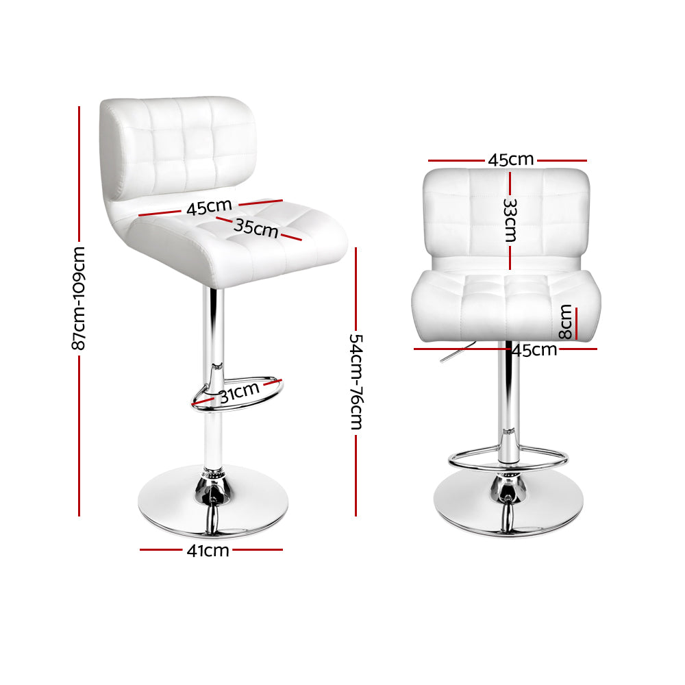 2x Bar Stools Gas Lift Leather White