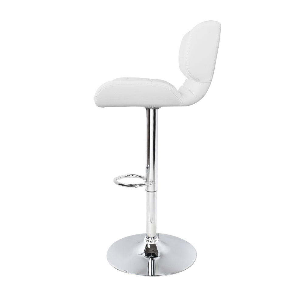 2x Bar Stools Gas Lift Leather White