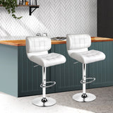 2x Bar Stools Gas Lift Leather White