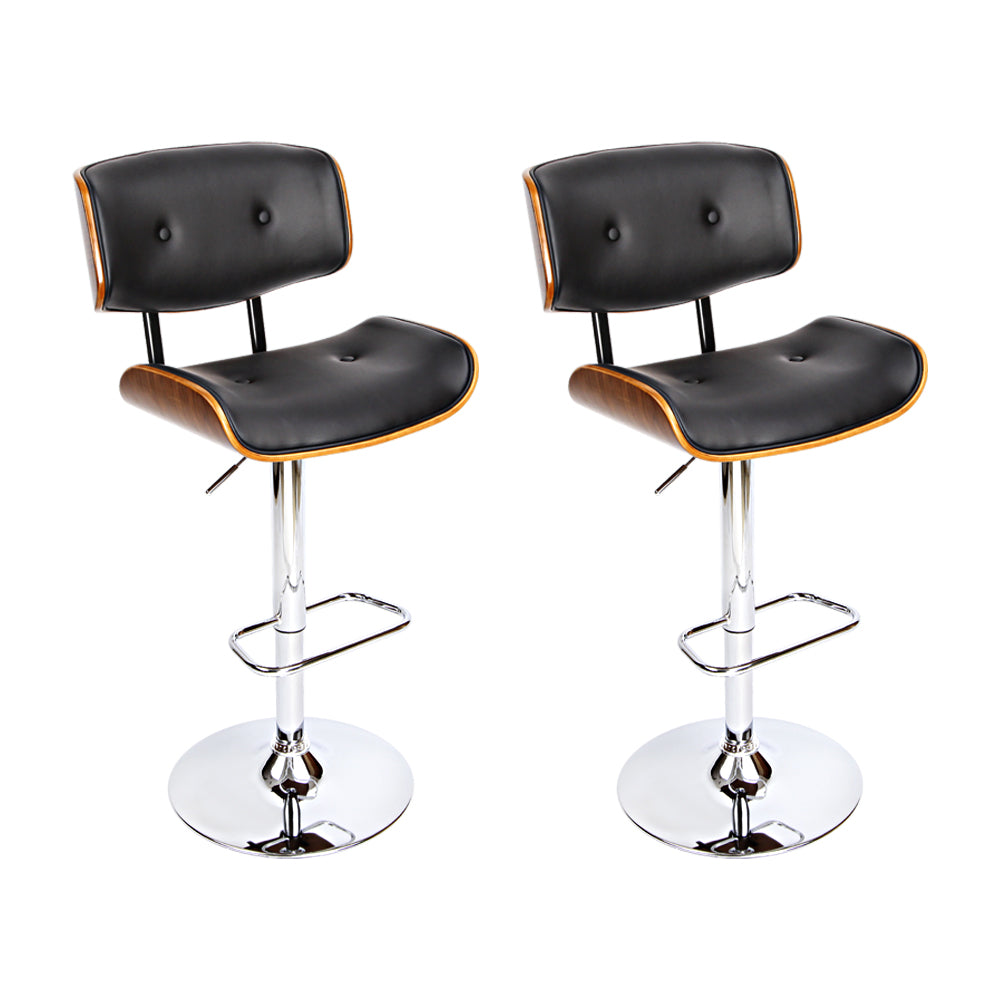 set of 2 Bar Stools Leather Black