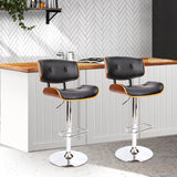 set of 2 Bar Stools Leather Black