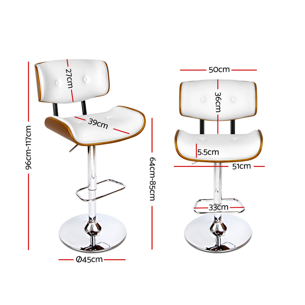 Cherry Bar Stool White & Chrome