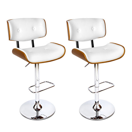 set of 2 Bar Stools Leather White