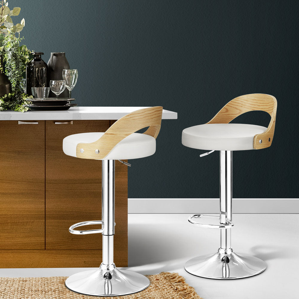 2x Publia Bar Stools Adjustable Leather Padded White