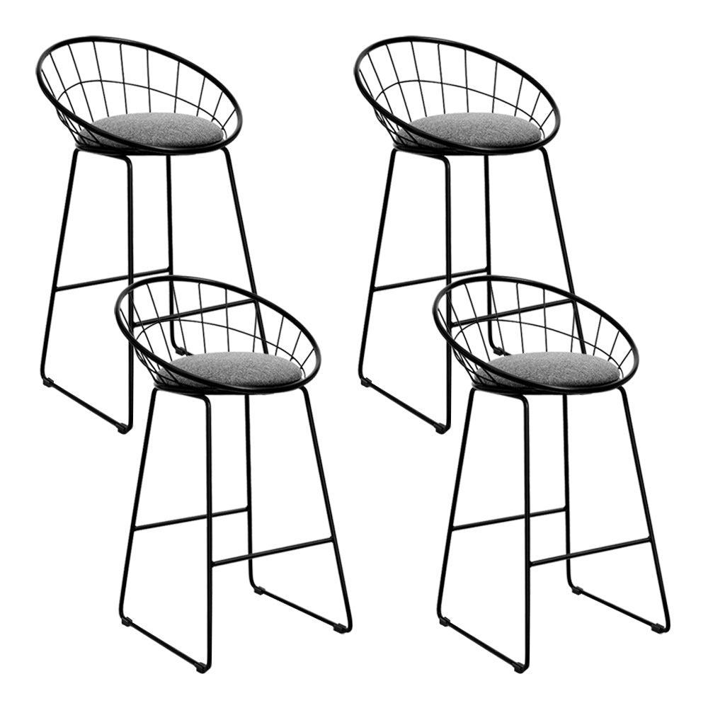 4x Bar Stools Black Metal Legs Linin Fabric Seat