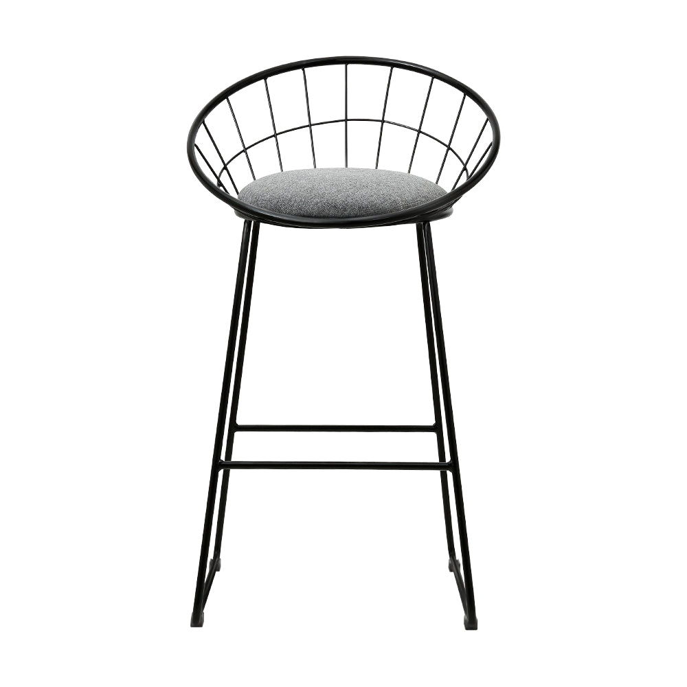 4x Bar Stools Black Metal Legs Linin Fabric Seat