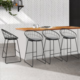 4x Bar Stools Black Metal Legs Linin Fabric Seat