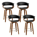 4x Bar Stools Wood Base Black Padded Seat