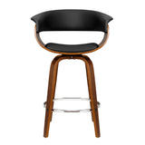 4x Bar Stools Wood Base Black Padded Seat