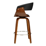 4x Bar Stools Wood Base Black Padded Seat