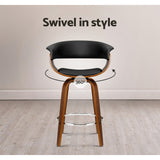 4x Bar Stools Wood Base Black Padded Seat