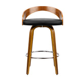 4x Bar Stools Walnut Wood Legs Linin PU Leather Padded Seat