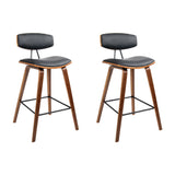 2x Mika Bar Stools 4 Legged Wooden Stool With Black Padded Seat