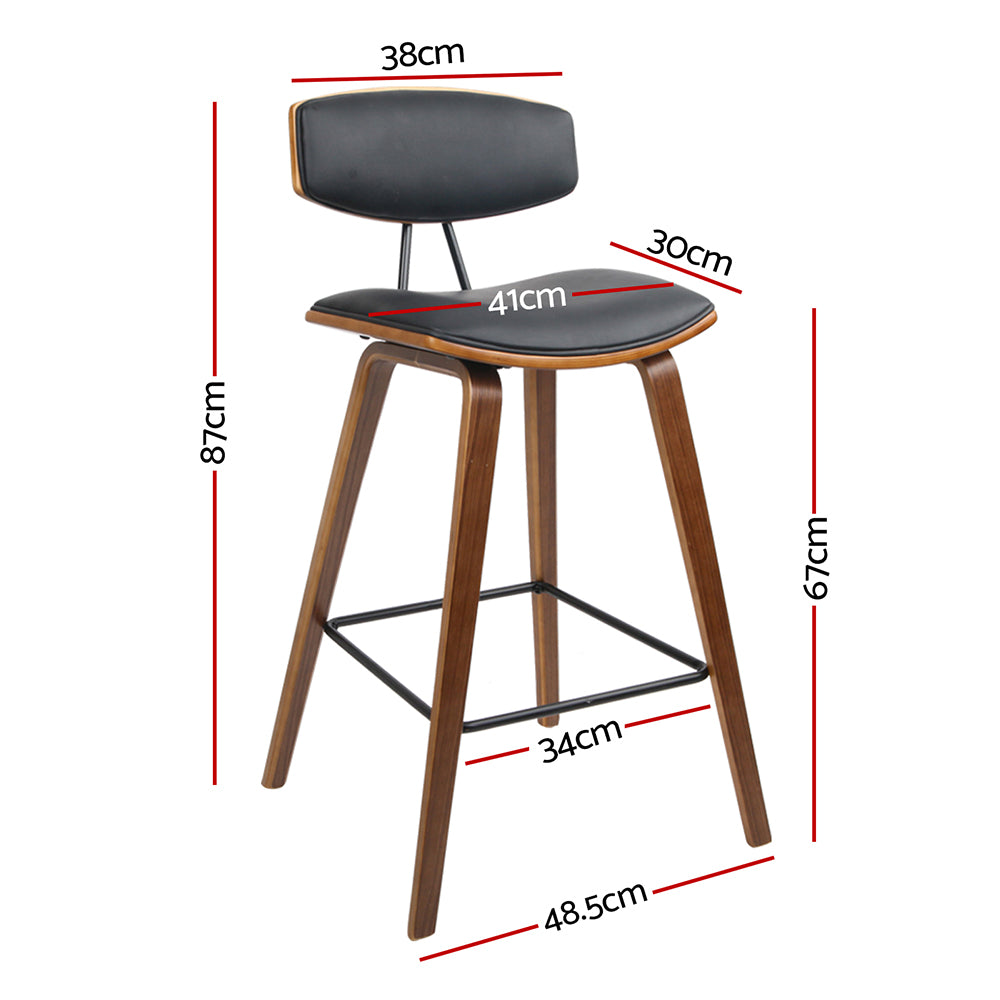 2x Mika Bar Stools 4 Legged Wooden Stool With Black Padded Seat