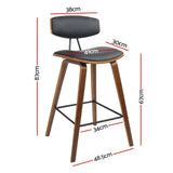 2x Mika Bar Stools 4 Legged Wooden Stool With Black Padded Seat