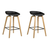 2x Bar Stools Black PP Plastic Seat - Wooden Legs