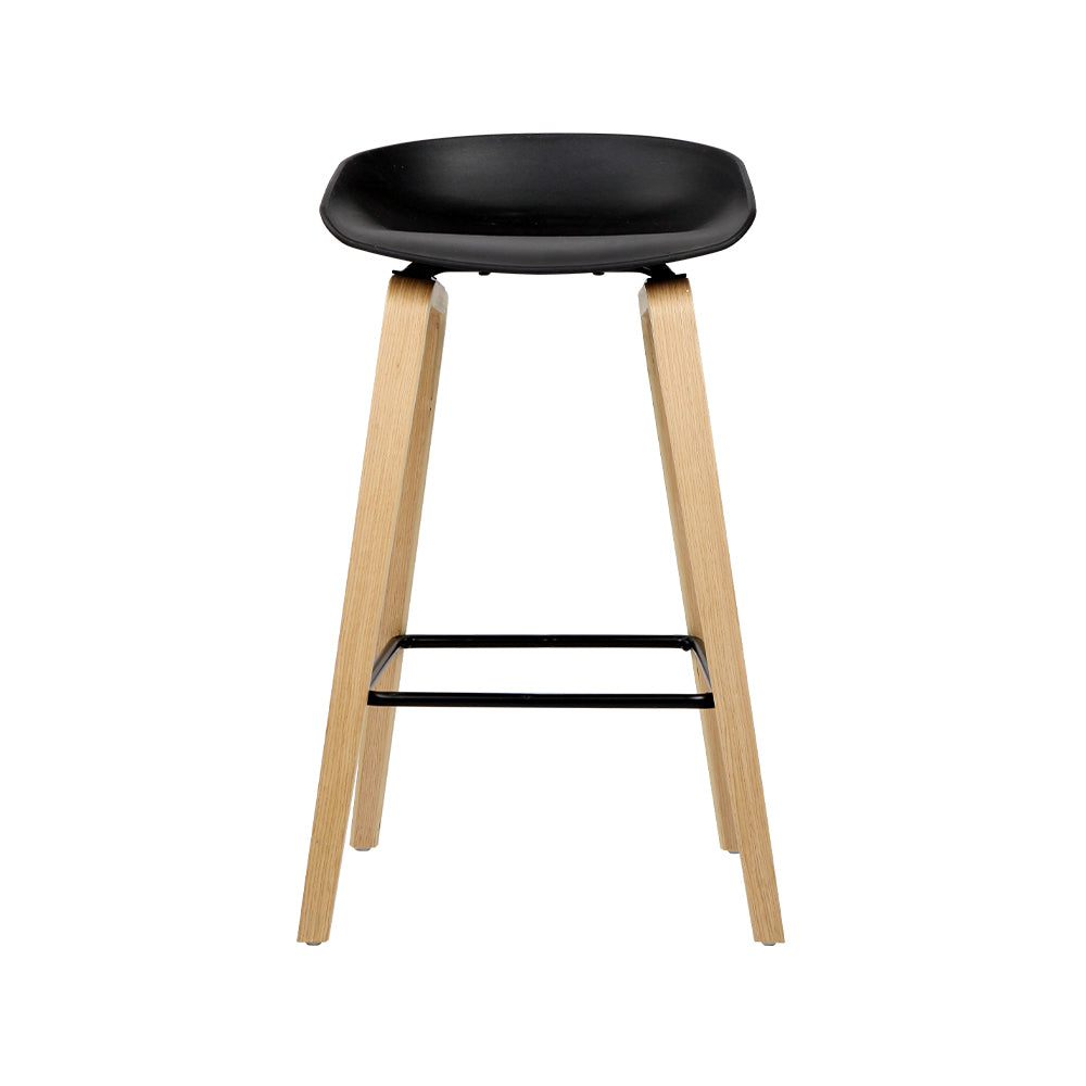 2x Bar Stools Black PP Plastic Seat - Wooden Legs