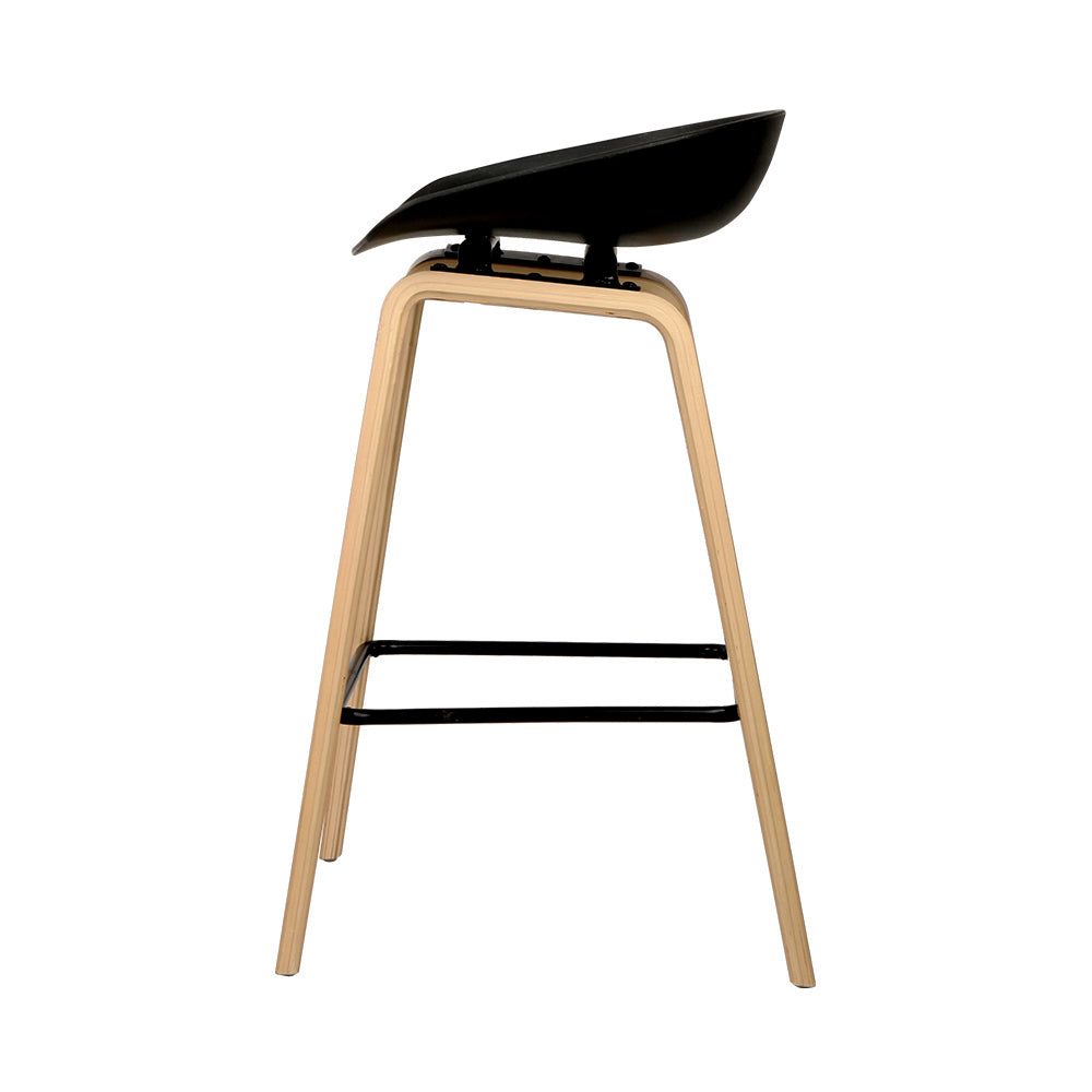 2x Bar Stools Black PP Plastic Seat - Wooden Legs