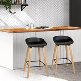 2x Bar Stools Black PP Plastic Seat - Wooden Legs