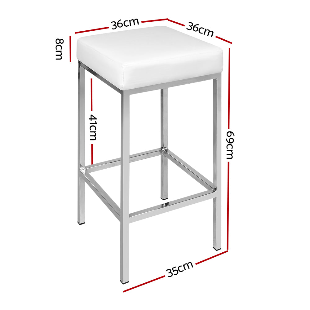 2x PU Leather Kitchen Bar Stools 4 Legged White