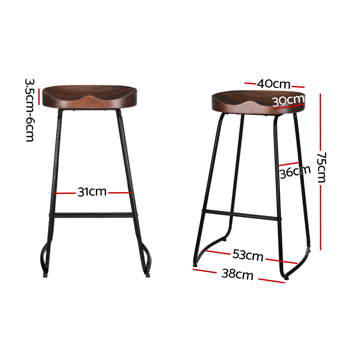 2x Bar Stools Tractor Pine Wood Top