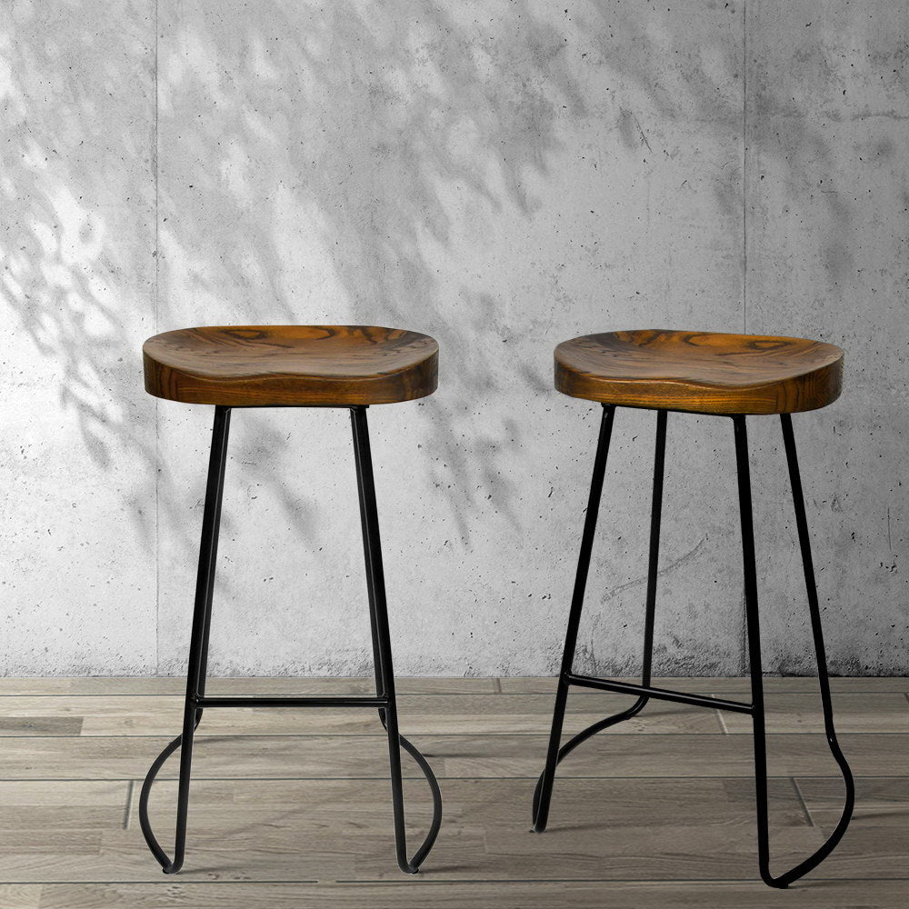 2x Bar Stools Tractor Pine Wood Top