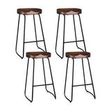 4x Vintage Bar Stools Black Metal Base Wood Colour Seat