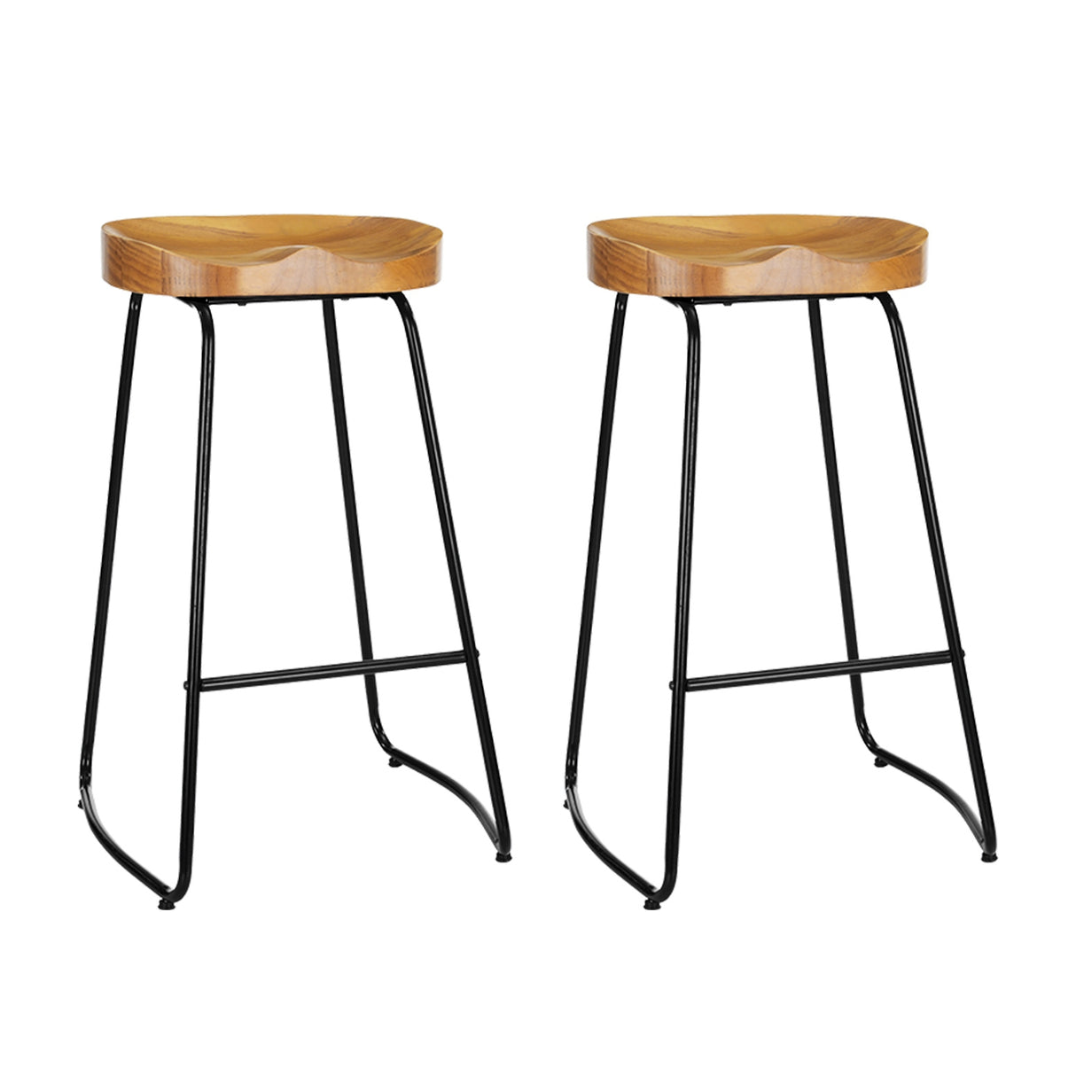 2x Tractor Bar Stools Black Legs/Wood Colour Seat