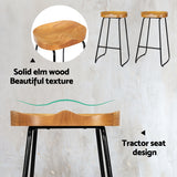 2x Tractor Bar Stools Black Legs/Wood Colour Seat