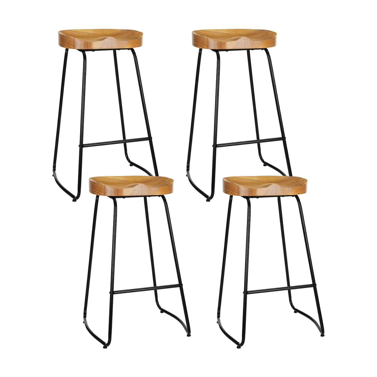 4x Tractor Bar Stools Metallic Finish Wood Seat