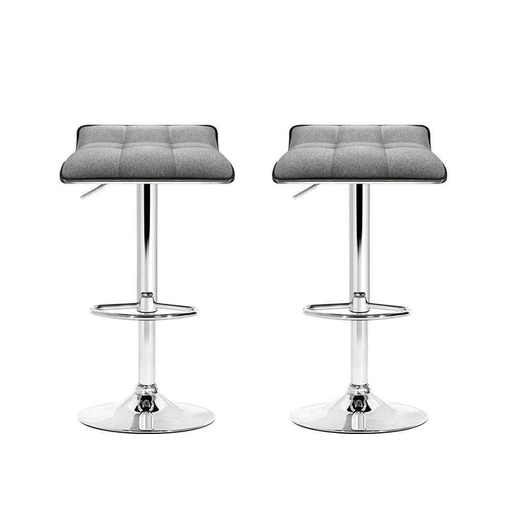 2x Contemporary Bar Stools Gas Lift Leather Grey