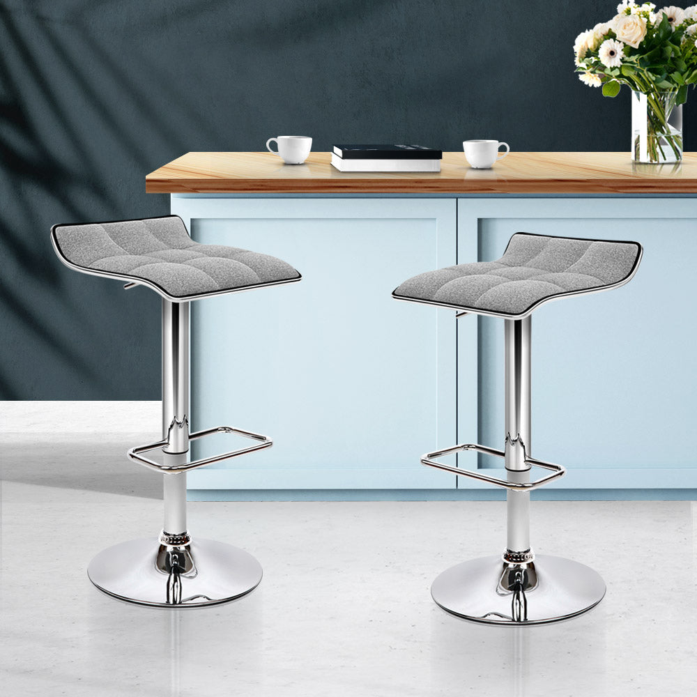 2x Contemporary Bar Stools Gas Lift Leather Grey