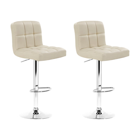 2x Noel Bar Stools Gas Lift PU Leather Cream