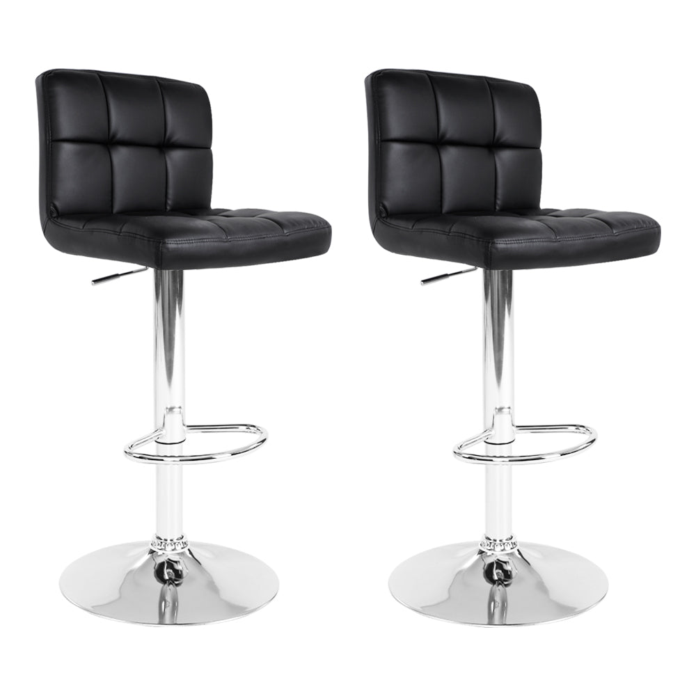 2x Bar Stools Gas Lift Leather Black with Back rest