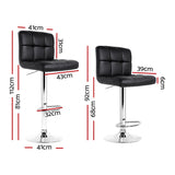 2x Bar Stools Gas Lift Leather Black with Back rest