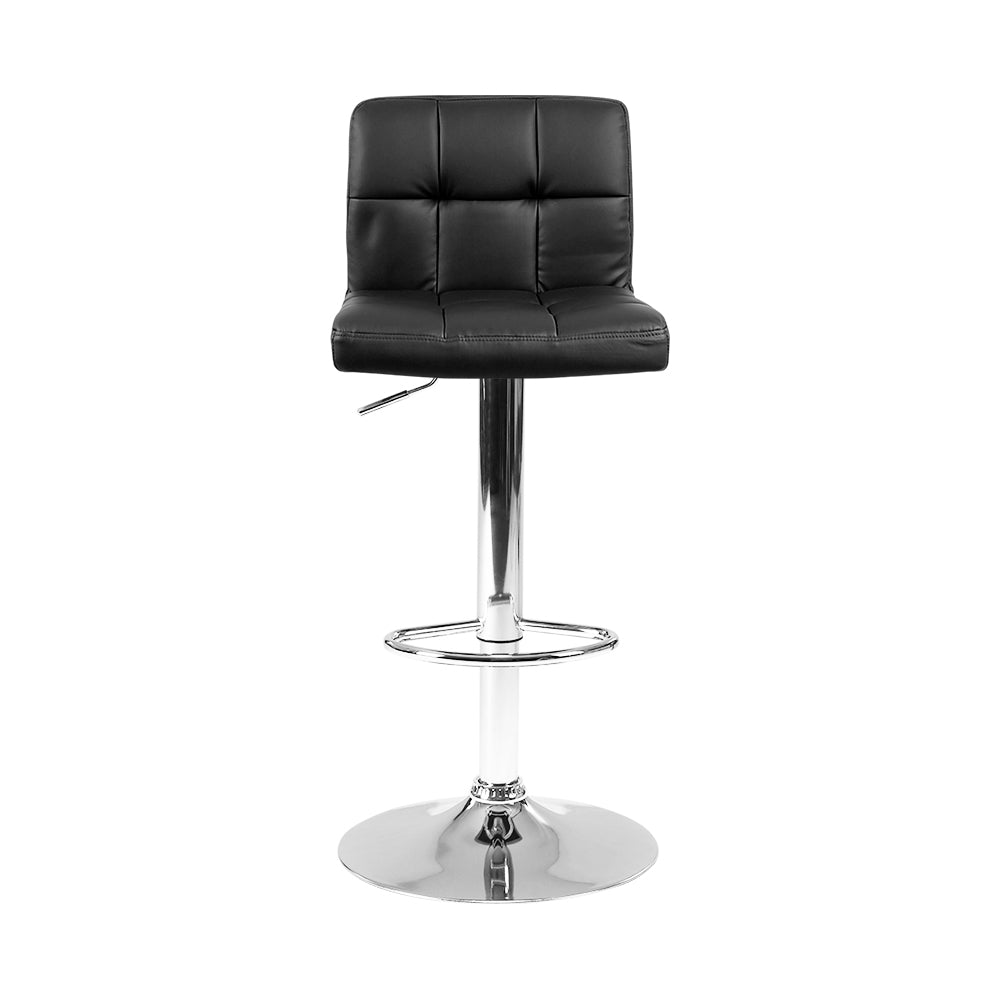 2x Bar Stools Gas Lift Leather Black with Back rest